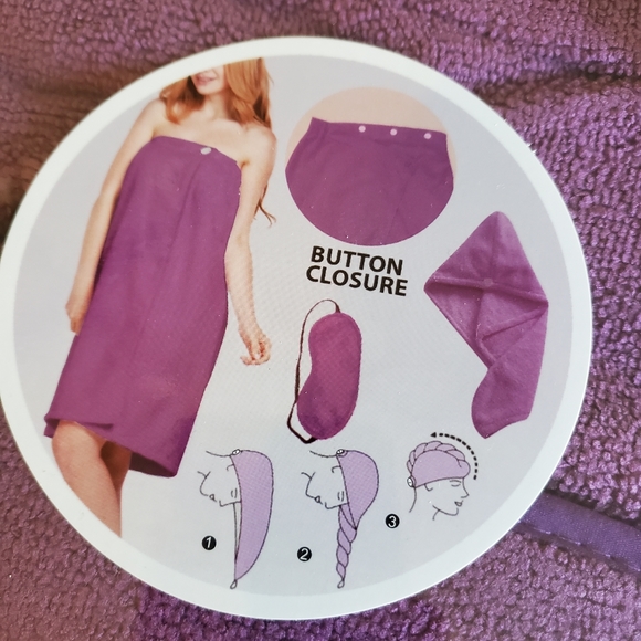 Bath Set NIB 3 pieces Purple Wrap, Hair Towel, Sleep Mask - Picture 2 of 5